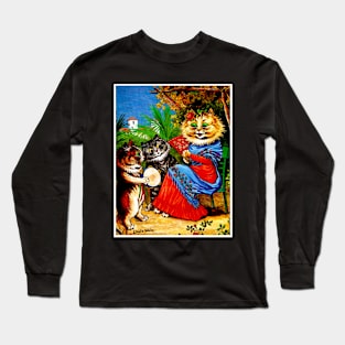 Cat with Kittens and Flowers : A Louis Wain abstract psychedelic Print Long Sleeve T-Shirt